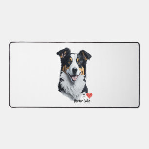 Border Collie face (mit I Liebe Text) Schreibtischunterlage
