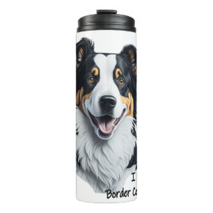Border Collie face (mit I Liebe Text) Thermosbecher