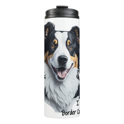 Border Collie face (mit I Liebe Text) Thermosbecher (Vorderseite)