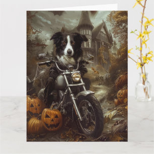 Border Collie fährt Motorrad Halloween Gruselig Karte