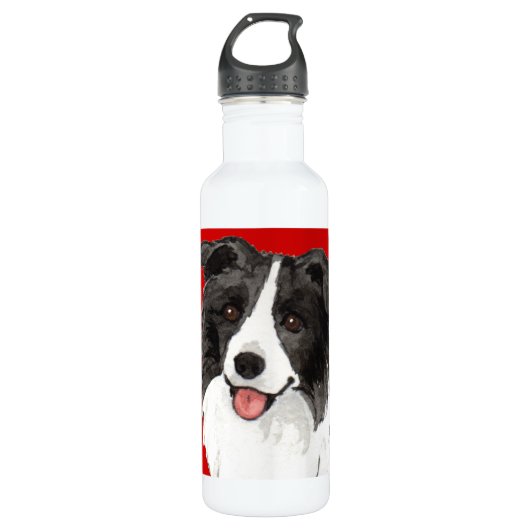 Border-Collie-Farbblock Edelstahlflasche (Vorderseite)