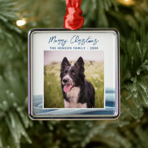 Border Collie Foto Winterschnee Frohe Weihnachten Ornament Aus Metall