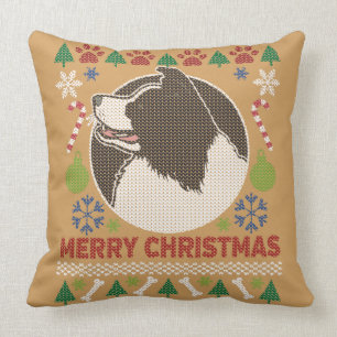 Border Collie Frohe Weihnachten Ugly Sweater Kissen