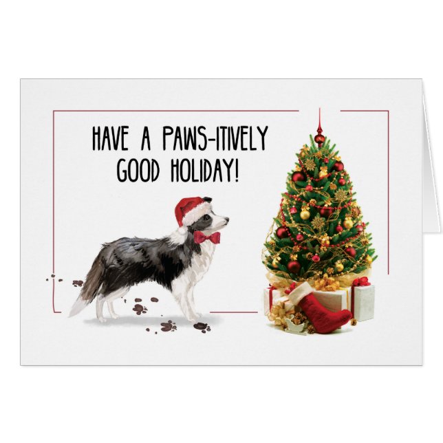 Border Collie Funny Christmas Dog mit Baum (Vorderseite (Horizontal))