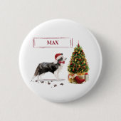Border Collie Funny Christmas Dog mit Baum Button (Vorderseite)