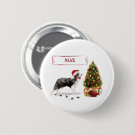 Border Collie Funny Christmas Dog mit Baum Button