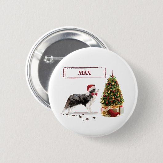 Border Collie Funny Christmas Dog mit Baum Button (Vorne & Hinten)