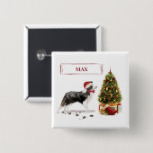 Border Collie Funny Christmas Dog mit Baum Button (Vorne & Hinten)