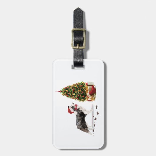 Border Collie Funny Christmas Dog mit Baum Gepäckanhänger (Vorderseite vertikal)