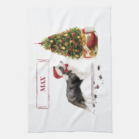 Border Collie Funny Christmas Dog mit Baum Geschirrtuch (Vertikal)