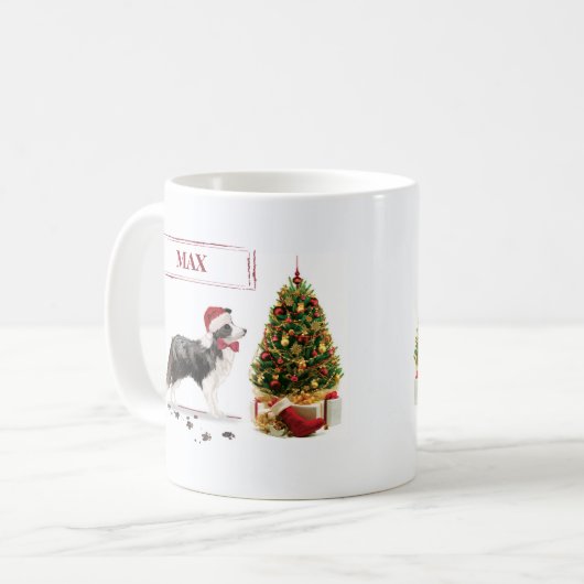 Border Collie Funny Christmas Dog mit Baum Kaffeetasse (Vorderseite Links)