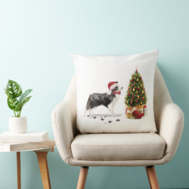 Border Collie Funny Christmas Dog mit Baum Kissen