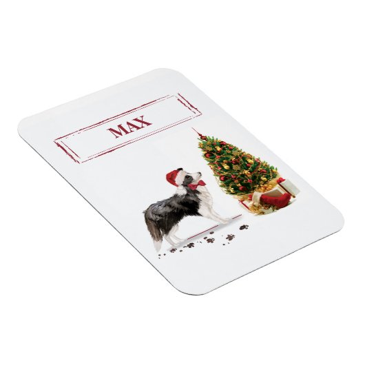 Border Collie Funny Christmas Dog mit Baum Magnet (Rechte Seite)
