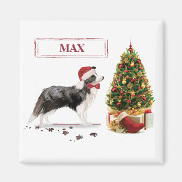 Border Collie Funny Christmas Dog mit Baum Magnet