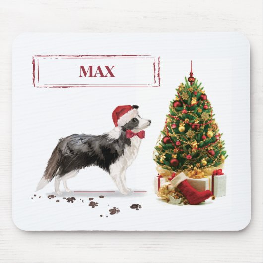 Border Collie Funny Christmas Dog mit Baum Mousepad (Vorne)