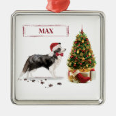 Border Collie Funny Christmas Dog mit Baum Ornament Aus Metall (Vorne)