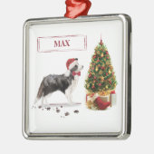 Border Collie Funny Christmas Dog mit Baum Ornament Aus Metall (Links)