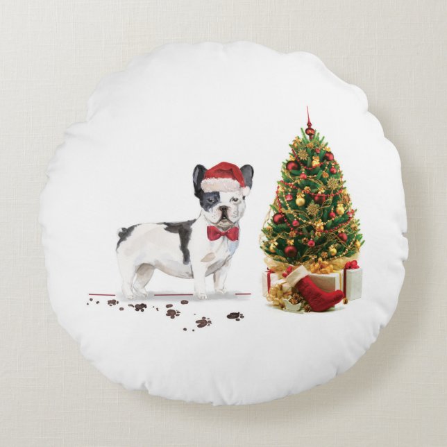 Border Collie Funny Christmas Dog mit Baum Rundes Kissen (Vorderseite)