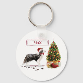 Border Collie Funny Christmas Dog mit Baum Schlüsselanhänger