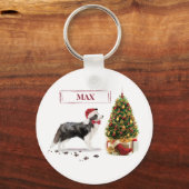 Border Collie Funny Christmas Dog mit Baum Schlüsselanhänger (Vorderseite)