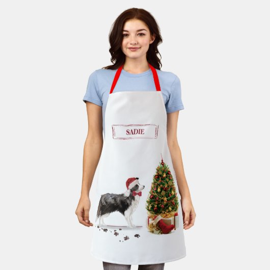 Border Collie Funny Christmas Dog mit Baum Schürze (Getragen)