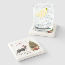 Border Collie Funny Christmas Dog mit Baum Steinuntersetzer