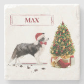 Border Collie Funny Christmas Dog mit Baum Steinuntersetzer (Vorderseite)