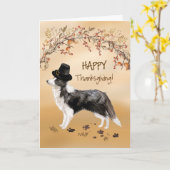 Border Collie Funny Pilgrim Hat Erntedank Karte (Gelbe Blume)