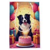 Border Collie Geburtstagsfeier Mittlere Geschenktüte (Vorderseite)