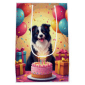 Border Collie Geburtstagsfeier Mittlere Geschenktüte (Rückseite)