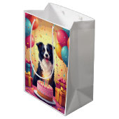 Border Collie Geburtstagsfeier Mittlere Geschenktüte (Rückseite Schrägansicht)
