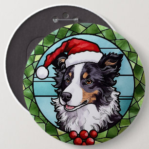 Border Collie gestains Glass Weihnachten Button