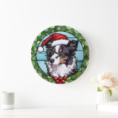 Border Collie gestains Glass Weihnachten Große Wanduhr (Zuhause)