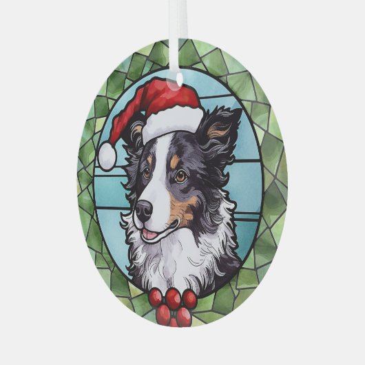 Border Collie gestains Glass Weihnachten Ornament Aus Glas (Vorderseite links)