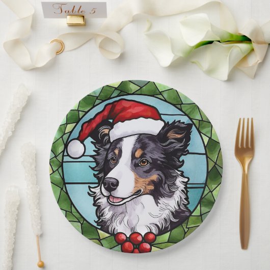 Border Collie gestains Glass Weihnachten Pappteller (Hochzeit)