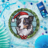 Border Collie gestains Glass Weihnachten Pappteller (Party)