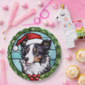 Border Collie gestains Glass Weihnachten Pappteller (Party)