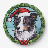 Border Collie gestains Glass Weihnachten Pappteller (Vorderseite)