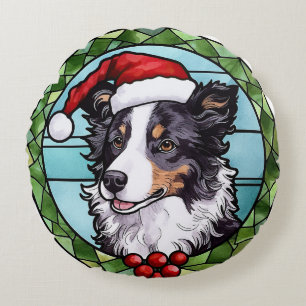Border Collie gestains Glass Weihnachten Rundes Kissen