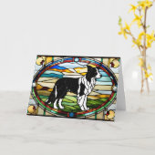 Border Collie gesteinigtes Glas Karte (Gelbe Blume)