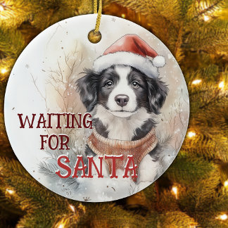 Border Collie Gewartet für Weihnachten Keramik Ornament