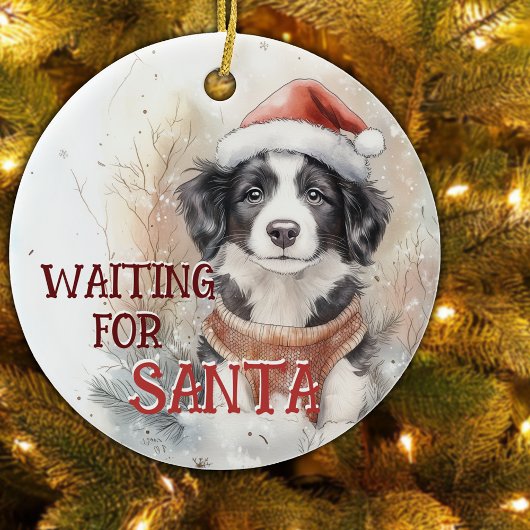 Border Collie Gewartet für Weihnachten Keramik Ornament