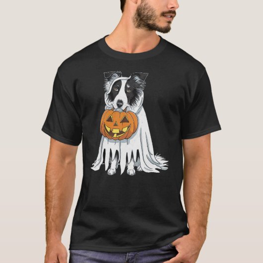 Border Collie Ghost Dog Halloween T-Shirt (Vorderseite)