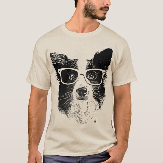 Border Collie glasses Dog hipster T-Shirt (Vorderseite)