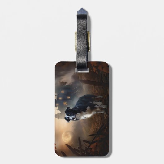 Border Collie Halloween Beängstigend Gepäckanhänger (Rückseite vertikal)