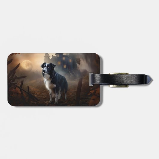 Border Collie Halloween Beängstigend Gepäckanhänger (Rückseite horizontal)