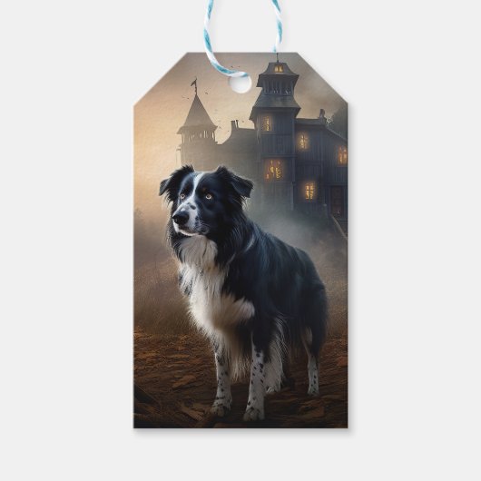 Border Collie Halloween Beängstigend Geschenkanhänger (Vorderseite)