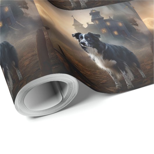 Border Collie Halloween Beängstigend Geschenkpapier (Rolleneckpunkt)