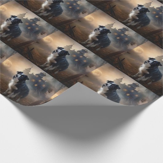 Border Collie Halloween Beängstigend Geschenkpapier (Ecke)