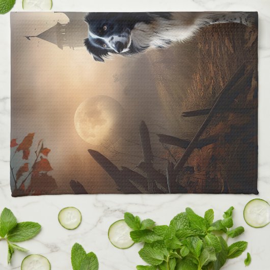 Border Collie Halloween Beängstigend Geschirrtuch (Gefaltet)